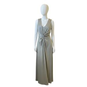 Lulus Formal Evening Maxi Dress Olive Sage Green Satin Twist Front NWT Size M